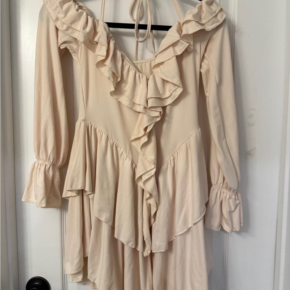 Ruffled Cream Off-Shoulder Dress